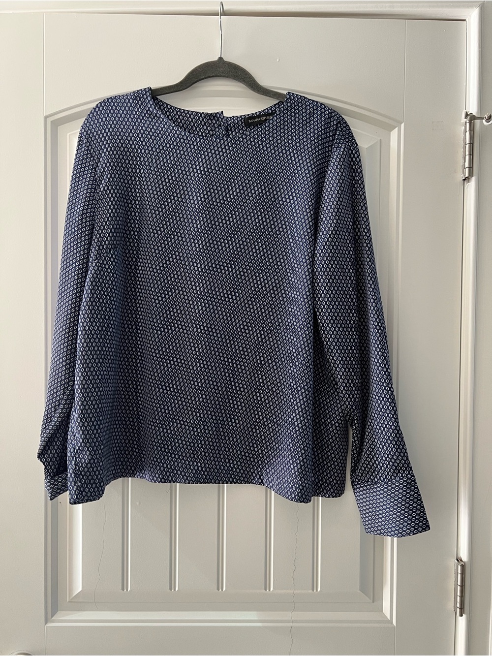 Banana Republic Navy Geometric Print Long-Sleeve Blouse